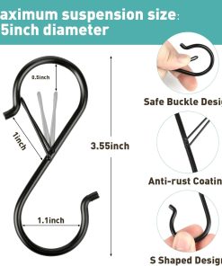 Alternative view of 12 Pcs S Hooks for Hanging Heavy Duty. Metal S Hook with Safety Buckle | 3.5-inch S Hook for Hanging Plants. Suitable for 0.5 inch Rods. Purse Hooks. Perfect for Closet. Kitchen. Pot. Pan. Bags