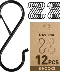 12 Pcs S Hooks for Hanging Heavy Duty. Metal S Hook with Safety Buckle | 3.5-inch S Hook for Hanging Plants. Suitable for 0.5 inch Rods. Purse Hooks. Perfect for Closet. Kitchen. Pot. Pan. Bags